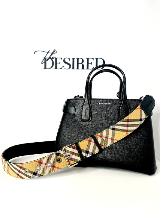 Vintage Check and Leather Bag Strap in Black - Women